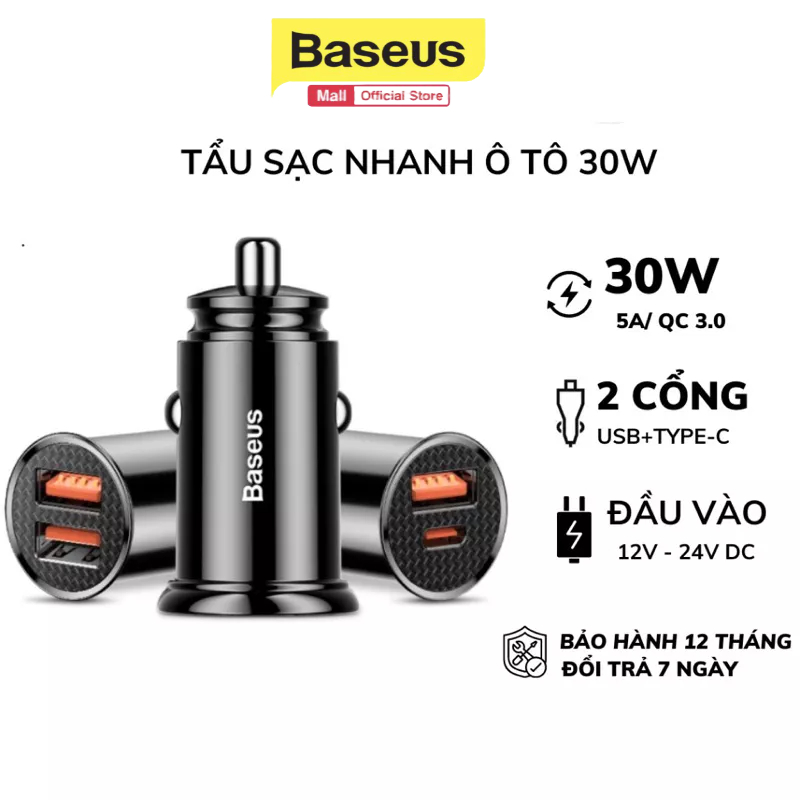 [Mã ICBFRI25 giảm 25K đơn 149K] Tẩu sạc nhanh 30w 2 cổng USB - TypeC trong ô tô Basues QC 4.0 ,PD 3.0 (CCALL-YS01) | BigBuy360 - bigbuy360.vn