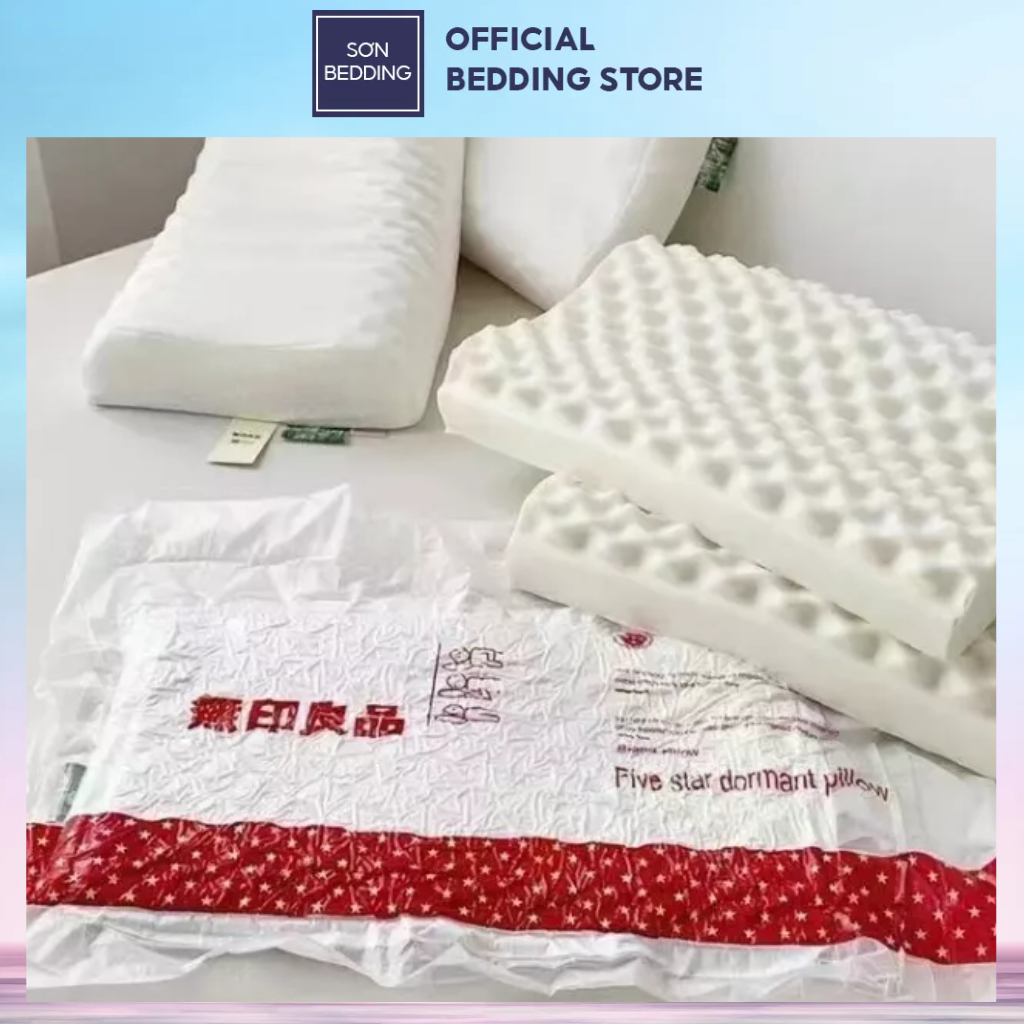 Gối cao su non Muji xuất nhật kháng khuẩn, tránh ấm mốc kích thước 35x55cm giặt máy thoải mái, không bai, không xù