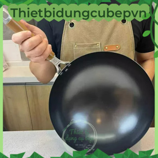 Chảo Thép Carbon đen tôi sẵn công nghệ mới chống Thấm Nitơ Chống Dính Wok 32cm, 34cm, 36cm Sâu Lòng