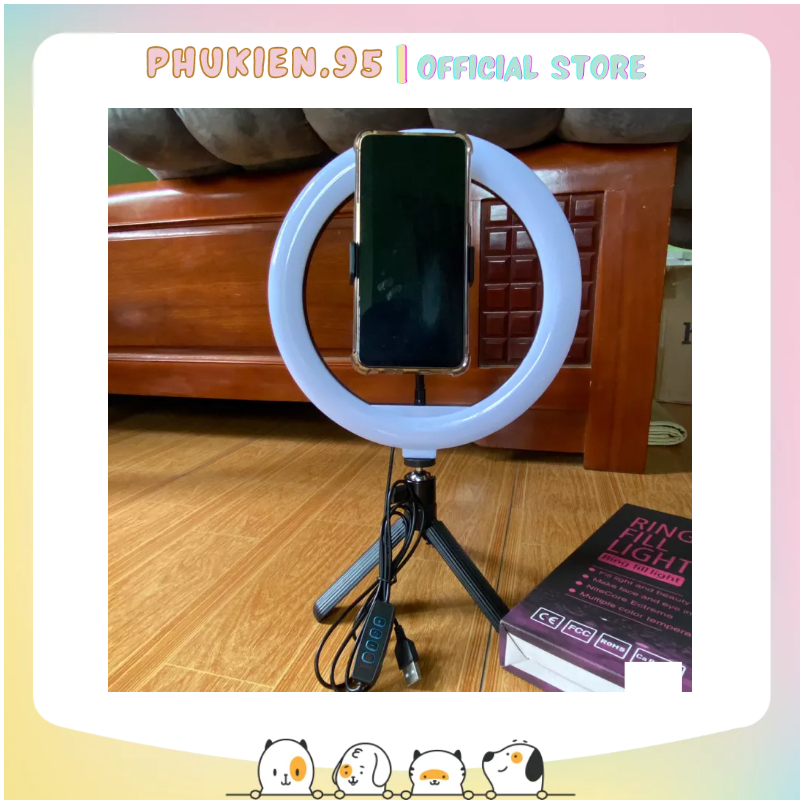 Bộ đèn livestream 26cm kèm chân tripod ngắn 15cm thích hợp để bàn dùng livestream bán hàng make up