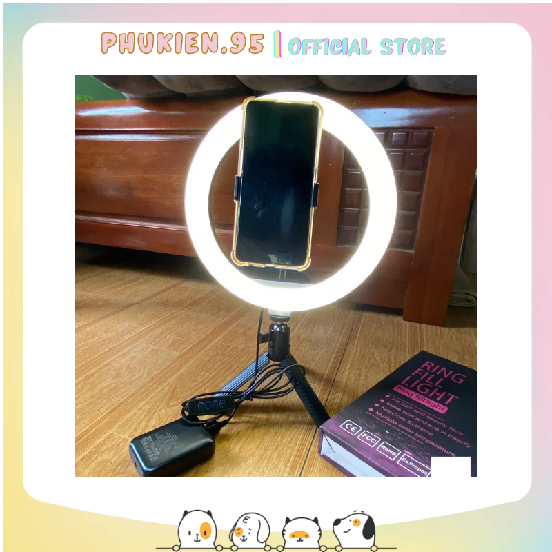 Bộ đèn livestream 26cm kèm chân tripod ngắn 15cm thích hợp để bàn dùng livestream bán hàng make up