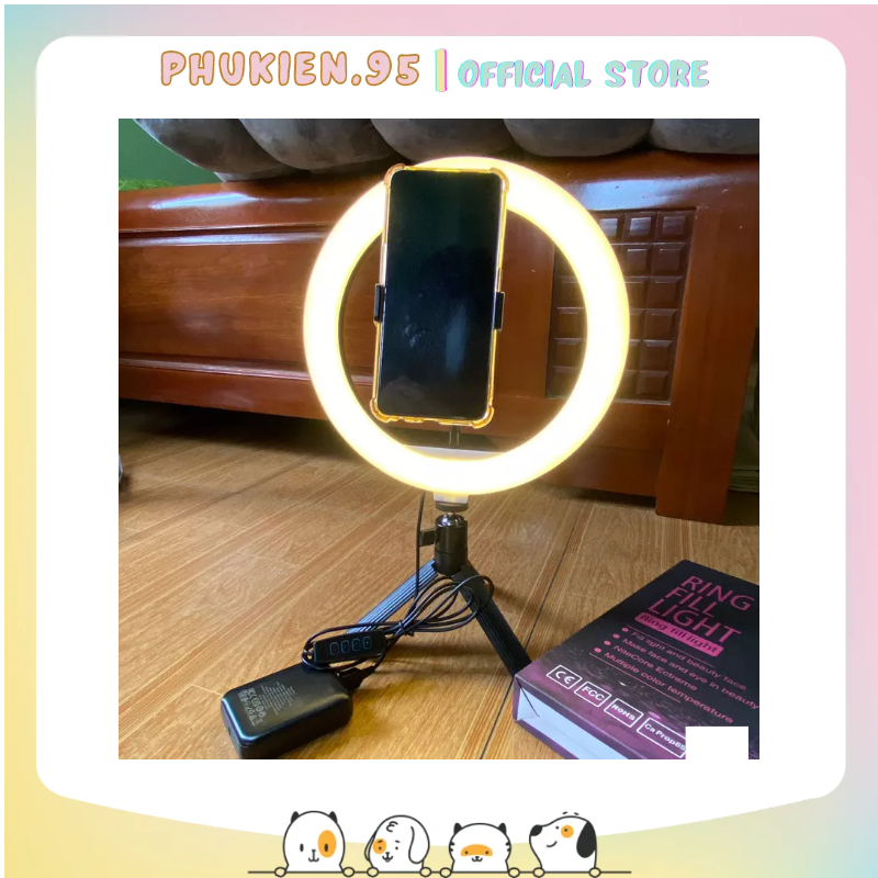 Bộ đèn livestream 26cm kèm chân tripod ngắn 15cm thích hợp để bàn dùng livestream bán hàng make up