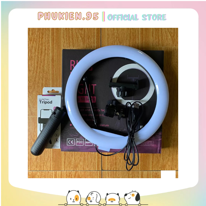Bộ đèn livestream 26cm kèm chân tripod ngắn 15cm thích hợp để bàn dùng livestream bán hàng make up