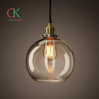 HL053-200 - Đèn THẢ THỦY TINH TRÒN - ĐÈN THẢ TRẦN màu hổ phách - đèn thả thủy tinh màu trà đui mạ đồng D20