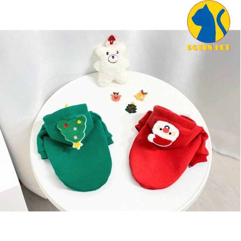 Áo nỉ hoodie giáng sinh dành cho chó mèo hình cây thông và ông già noel