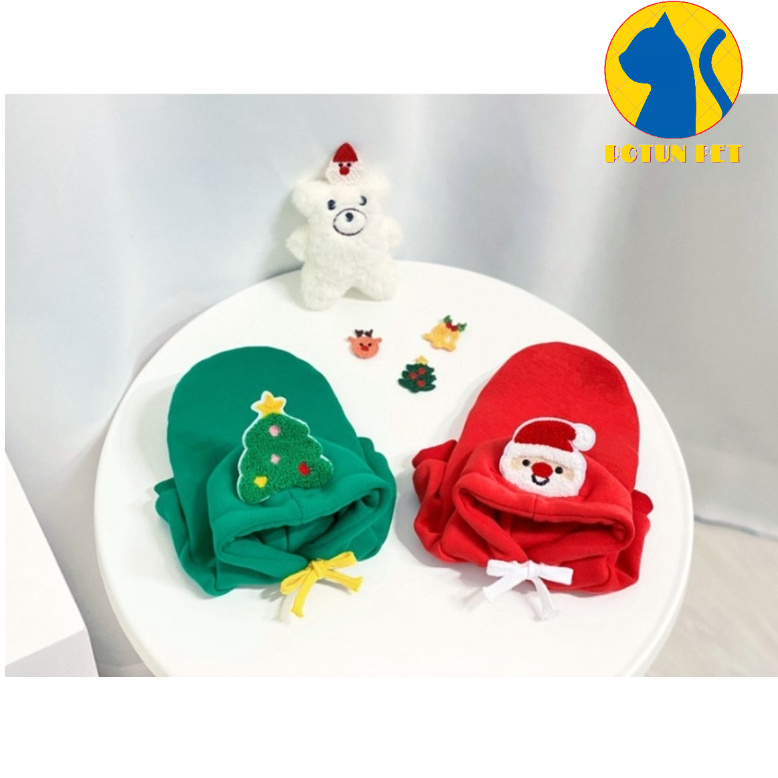 Áo nỉ hoodie giáng sinh dành cho chó mèo hình cây thông và ông già noel