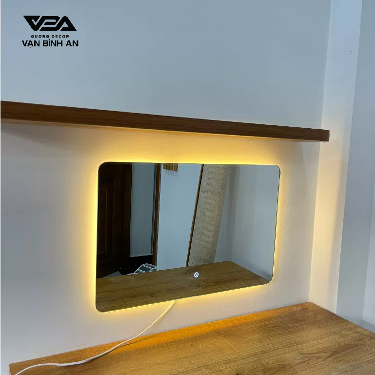 Gương chữ nhật nhà tắm 5mm cao cấp Vạn Bình An cảm ứng đèn led full kích thước nhà tắm