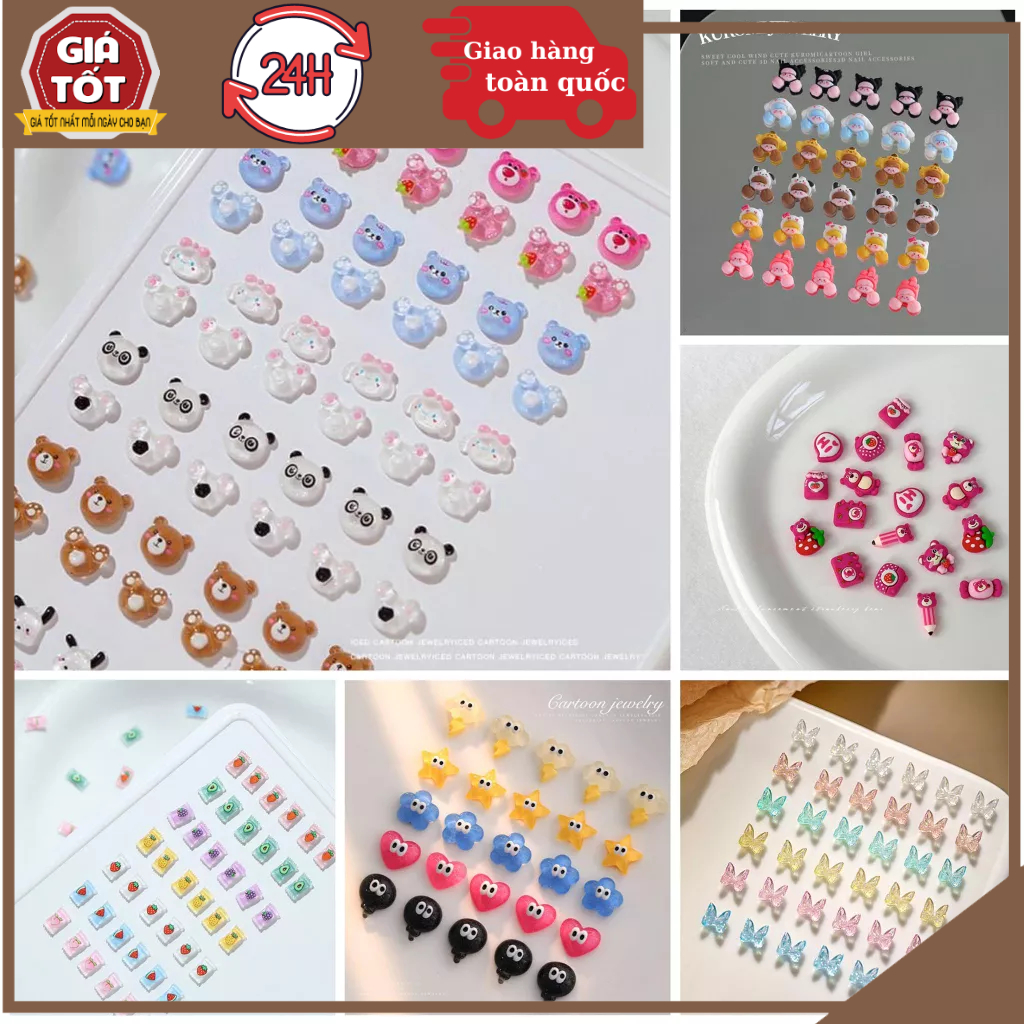 Set 20 Phụ Kiện Trang Trí Móng Tay Trong Suốt Hình Gấu 3D Dễ Thương