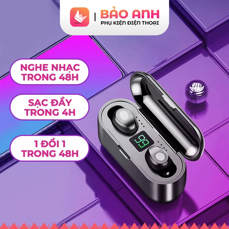 Tai nghe Bluetooth AMOI F9 TWS 5.2 không dây cảm ứng chống nước IPX5, chống ồn tích hợp sạc dự phòng 2500mAh