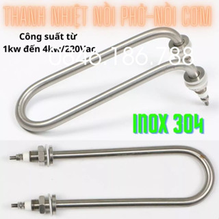 Thanh nhiệt nồi phở, nồi xôi, đun nước  công suất 1kw-2w-3w-4w , điện áp 220v chân quỳ, chân thẳng , inox 304, free ship