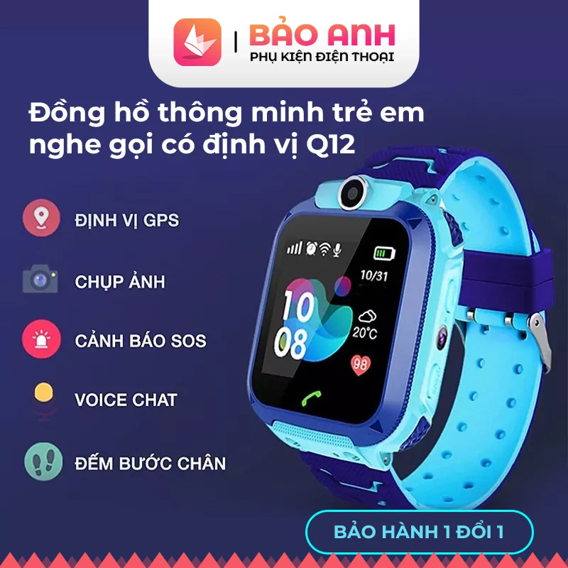 Đồng hồ thông minh có định vị Q12, Đồng hồ thông minh cho trẻ em lắp sim nghe gọi video call chống nước rửa tay đi mưa