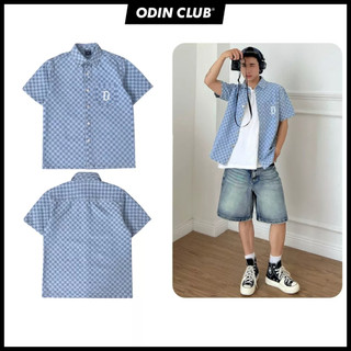 Áo sơ mi cộc tay Denim Plaid ODIN CLUB, Áo sơ mi hoạ tiết monogram form rộng unisex nam nữ ODIN, Local Brand ODIN CLUB