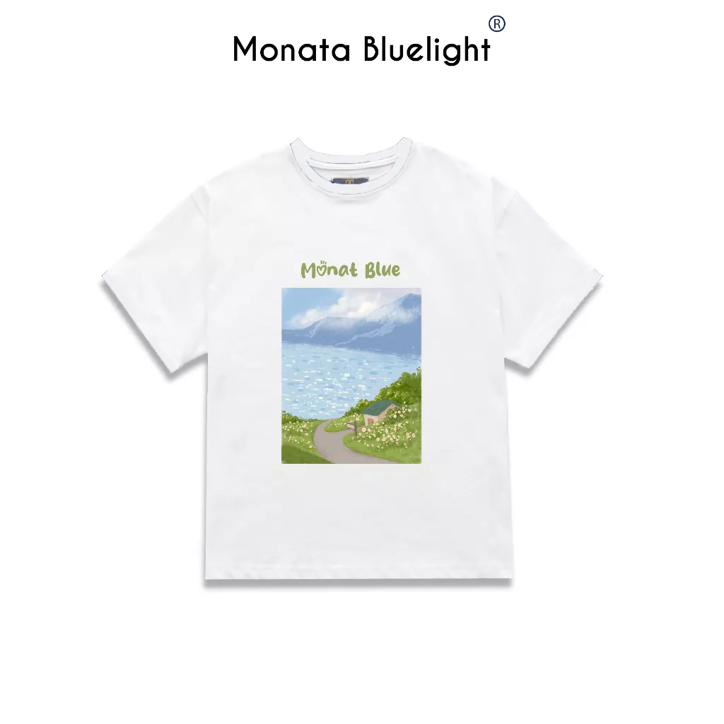 [Mua 2 giảm 55%] MONATA BLUELIGHT Tee Summer River - Áo thun form rộng cotton 250gsm unisex
