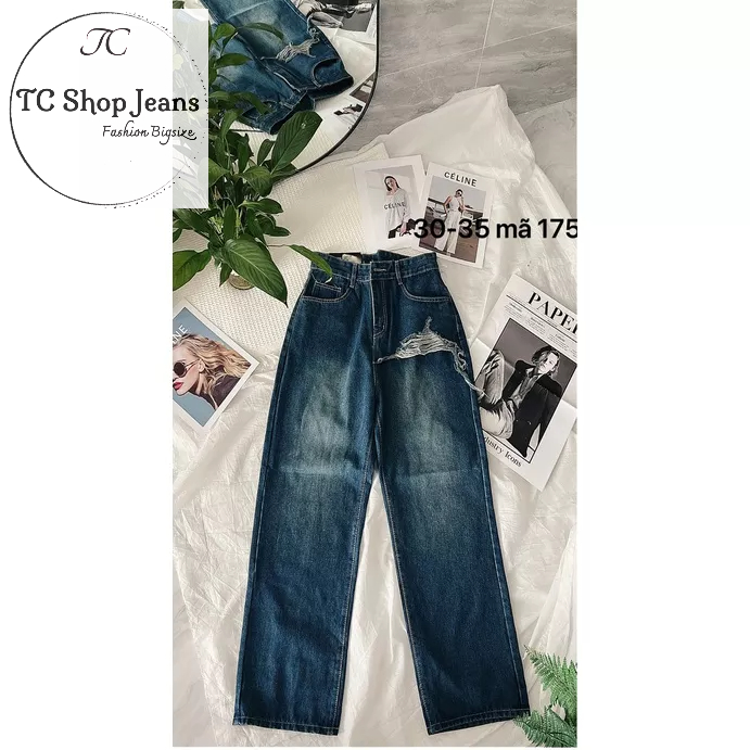MS 175 Quần Suông Jeans Bigsize Rách  Kiểu 1 Bên Dài 103cm