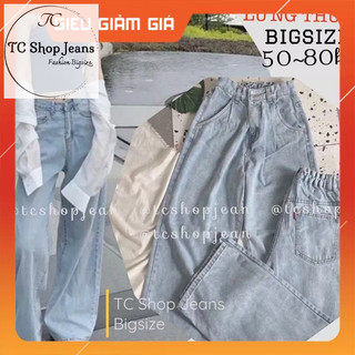 Bigsize 50kg đến 80kg TCshopjean QUẦN JEANS SUÔNG LƯNG THUN ỐNG RỘNG XANH NHẠT MS 71 Quần Bò Size Lớn ống suông