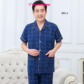 Bộ pyjama đồ ngủ nam cho Bố ngắn tay sọc caro vải cotton mềm mại dành cho người trung tuổi 9CY393 - Thời Trang Dương