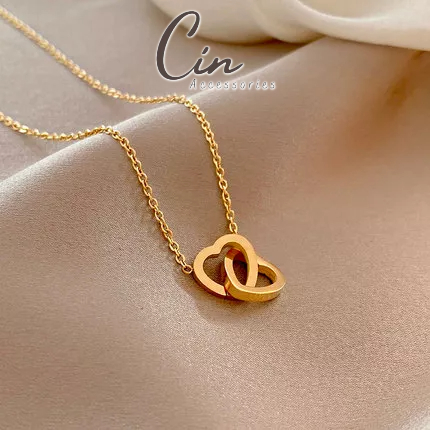 Dây Chuyền, Vòng Cổ Nữ Hình Hai Trái Tim Thiết Kế Tinh Tế, Kiểu Dáng Thanh Lịch Cin Accessories 02