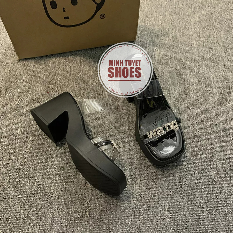 Dép sandal nữ minhtuyetshoes đế dày quai trong đính xoàn 7cm quai ngang  mẫu mới bền đẹp hè 2023