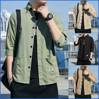 Áo sơ mi nam tay lỡ FUNS DP C áo khoác ngoài nam cổ bẻ chất vải kaki cao cấp phong cách hàn quốc đẹp