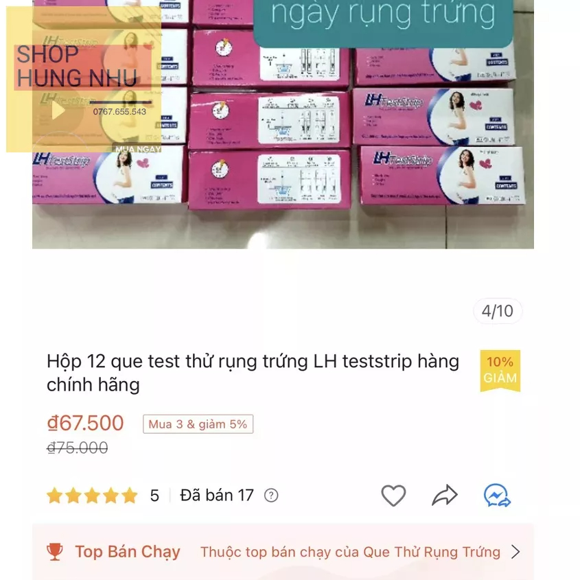 Combo 12 que thử rụng trứng LH teststrip hàng chính hãng