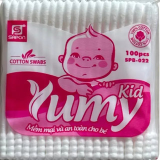 Tăm bông ngoáy tai Yumy trẻ em túi 100 cây đầu tròn nhỏ và xoắn.