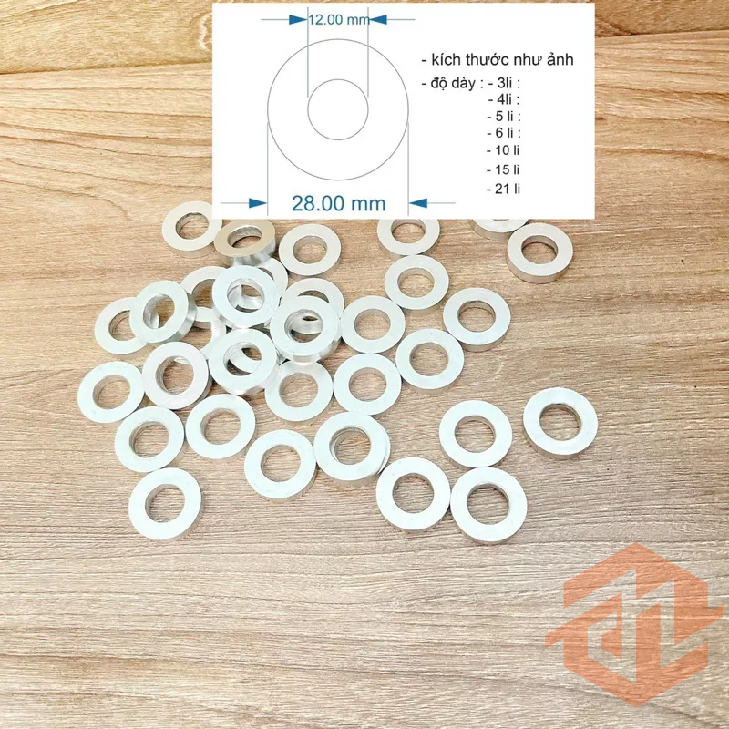 Cục canh bánh lỗ trong 12 li, 15 li; vành ngoài 28 li dày 2 li 3 li 4 li 5 li 6 li 10 li 21 li