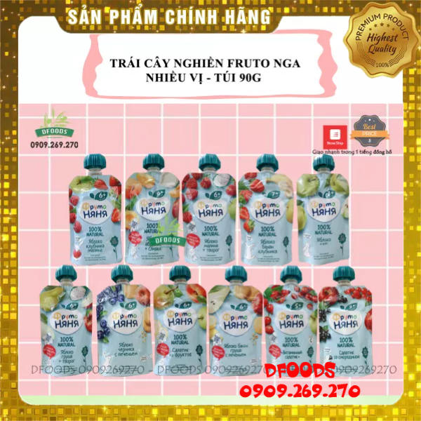 Combo Hoa quả nghiền Fruto Nga 90g, trái cây nghiền cho bé ăn dặm từ 4 tháng