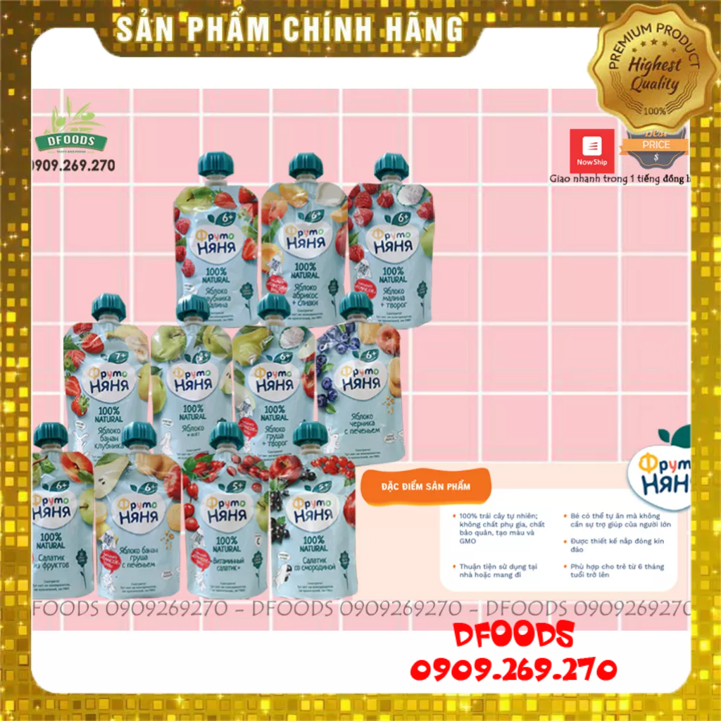 Combo Hoa quả nghiền Fruto Nga 90g, trái cây nghiền cho bé ăn dặm từ 4 tháng