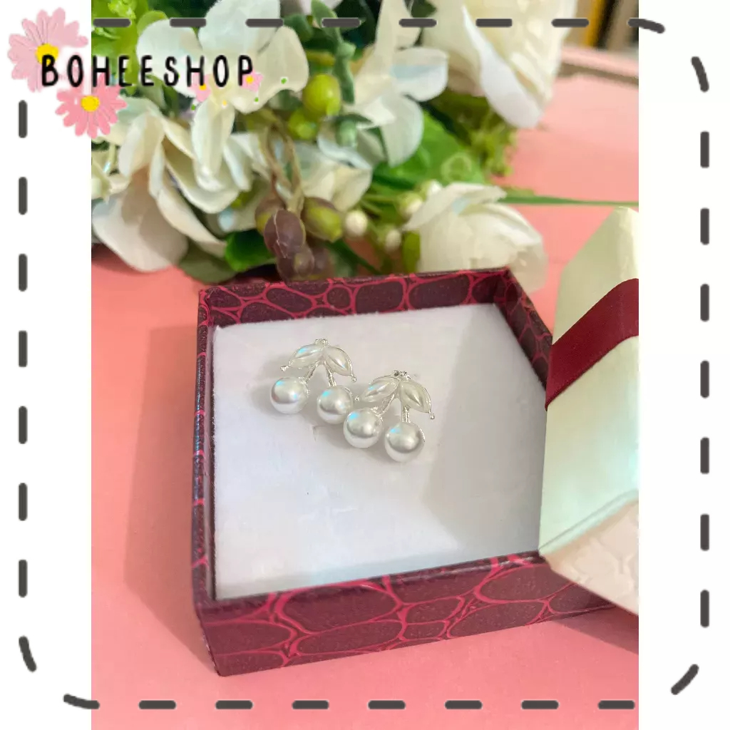 🌸🌺🌼Khuyên tai kim loại họa tiết cherry, dâu đính đá