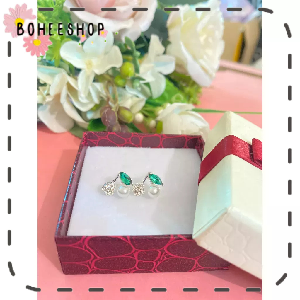 🌸🌺🌼Khuyên tai kim loại họa tiết cherry, dâu đính đá