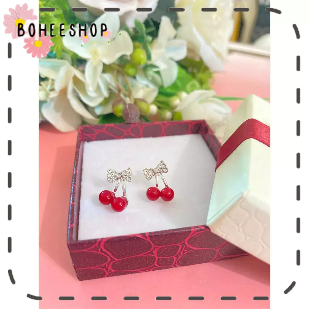 🌸🌺🌼Khuyên tai kim loại họa tiết cherry, dâu đính đá