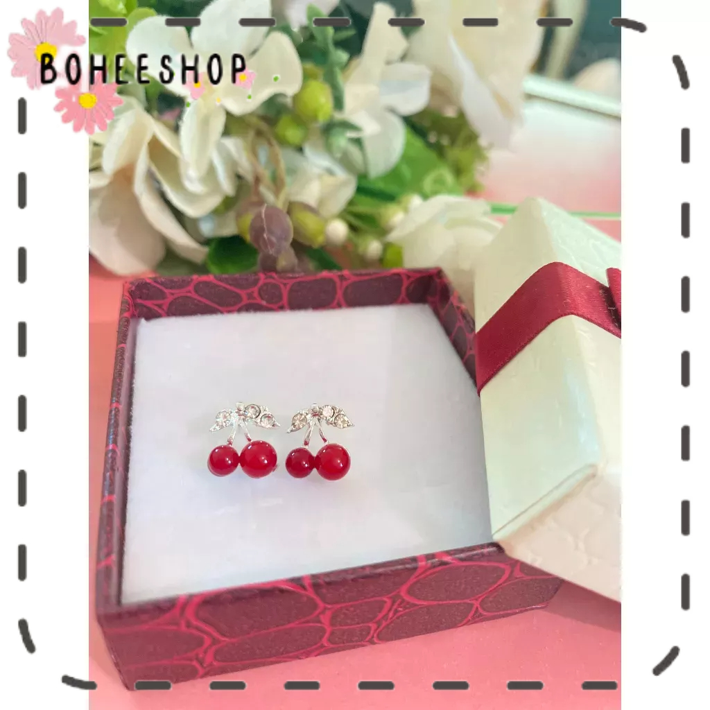 🌸🌺🌼Khuyên tai kim loại họa tiết cherry, dâu đính đá