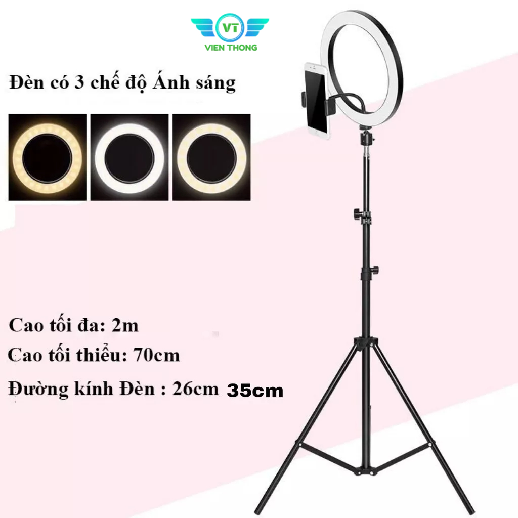 Đèn Livestream 26 30 36 45 54 cm đi kèm Chân đỡ đèn bằng sắt dài 2m1 nhập khẩu mới 100% xuất VAT công ty