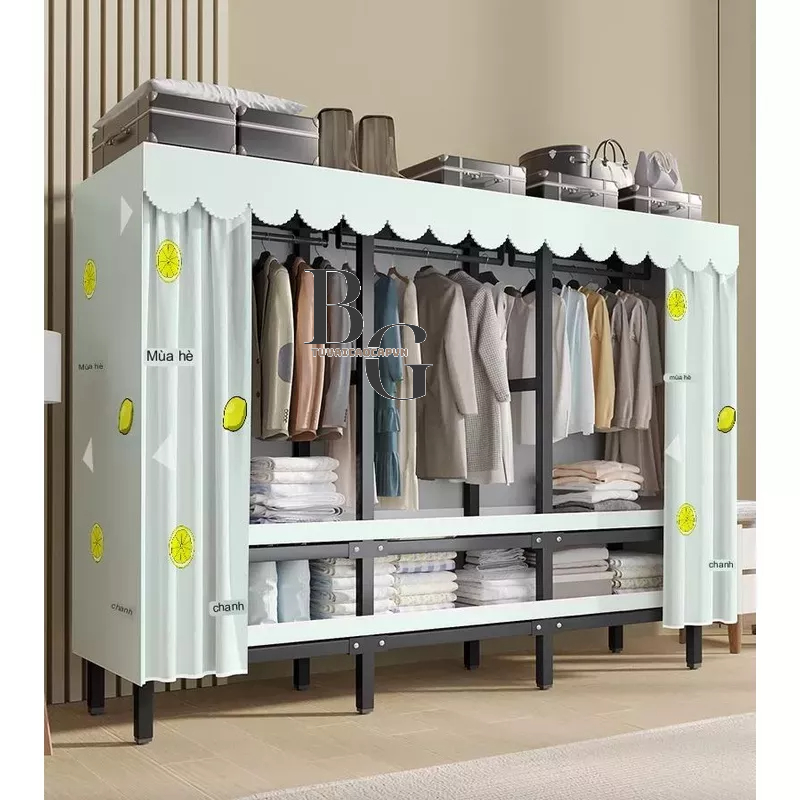 Tủ Vải Khung Thép Đựng Quần áo TUVAICAOCAPVN Tủ Khung Thép Cỡ Lớn Lắp Ráp Đa Năng Kệ Treo Quần Áo Khung Thép TiTan