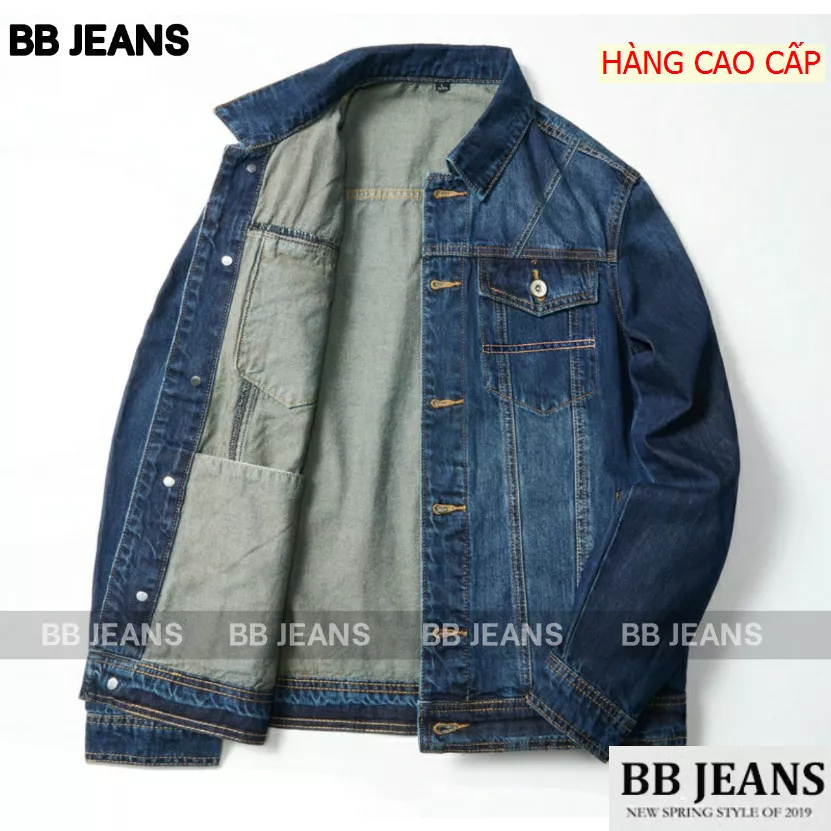 Áo khoác jean nam nữ Unisex có 2 túi ngoài - 2 túi trong màu xanh đen cao cấp chuẩn shop BB Jeans