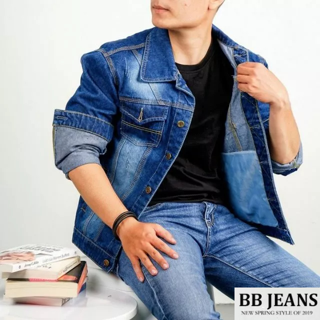 Áo khoác jean nam nữ Unisex có 2 túi ngoài - 2 túi trong màu xanh đen cao cấp chuẩn shop BB Jeans