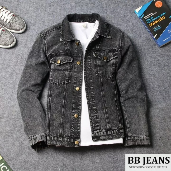 Áo khoác jean nam nữ unisex xám đen DD - xám trơn CC và đen trơn Basic form đẹp BB Jeans
