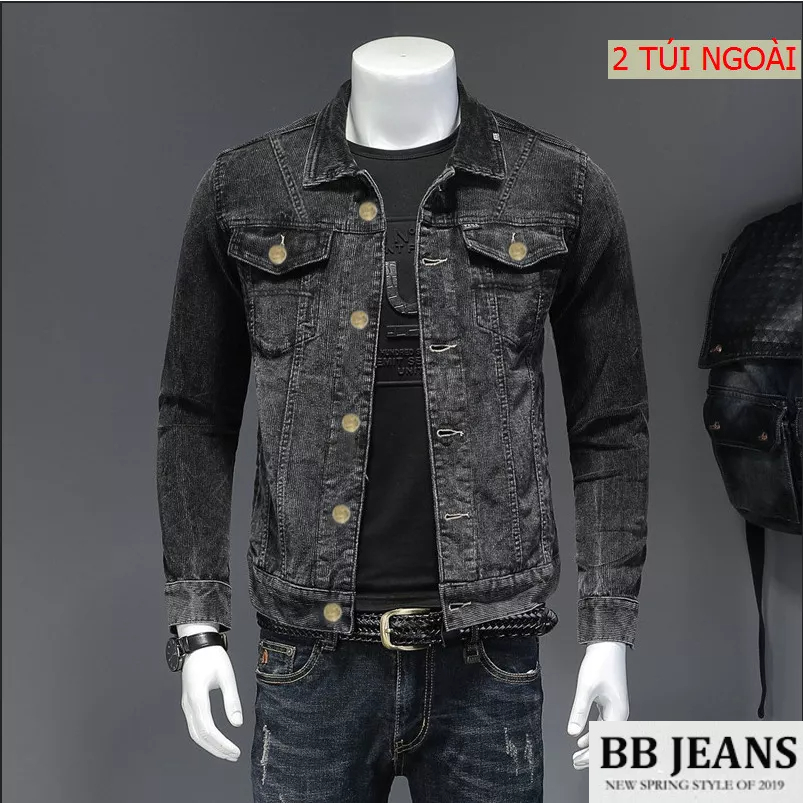 Áo khoác jean nam nữ unisex xám đen DD - xám trơn CC và đen trơn Basic form đẹp BB Jeans