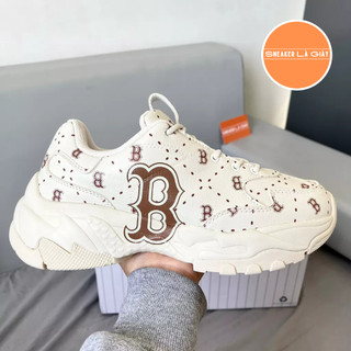 Giày mlb bigball chunky saffiano diamond monogram boston red sox beige - fullbox | monogram boston beige