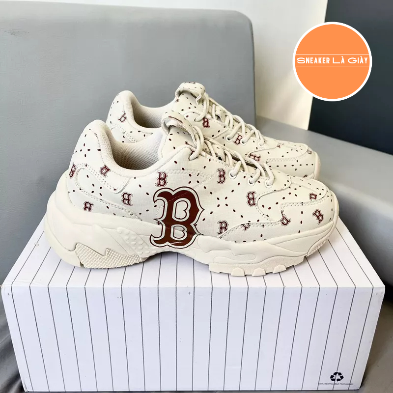 Giày MLB BigBall Chunky Saffiano Diamond Monogram Boston Red Sox Beige - FULLBOX | Monogram Boston Beige