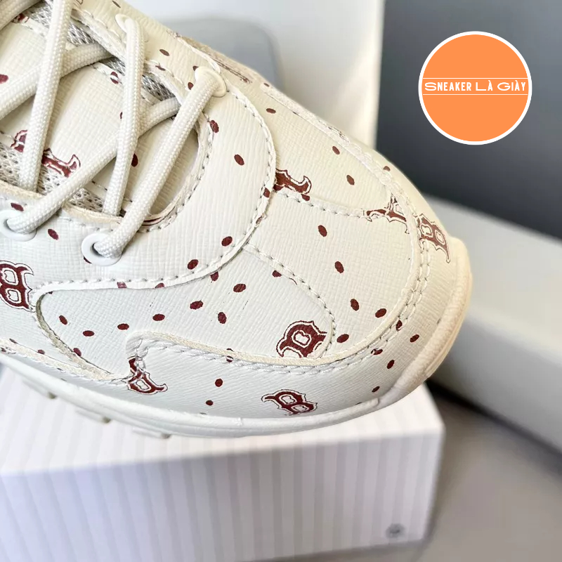 Giày MLB BigBall Chunky Saffiano Diamond Monogram Boston Red Sox Beige - FULLBOX | Monogram Boston Beige