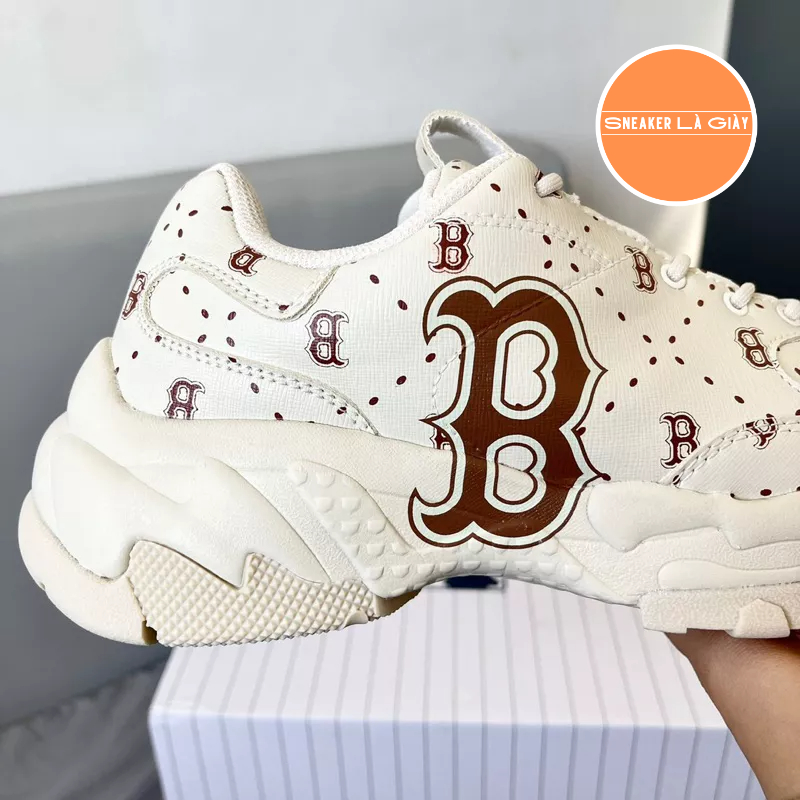 Giày MLB BigBall Chunky Saffiano Diamond Monogram Boston Red Sox Beige - FULLBOX | Monogram Boston Beige