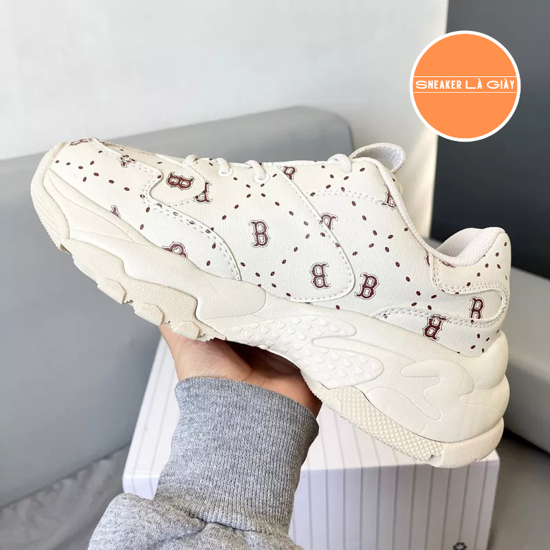 Giày MLB BigBall Chunky Saffiano Diamond Monogram Boston Red Sox Beige - FULLBOX | Monogram Boston Beige