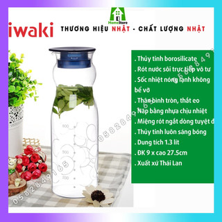 [NHẬT BẢN] Bình nước thủy tinh chịu nhiệt cao cấp Iwaki - 1300ml @KBT2887BL