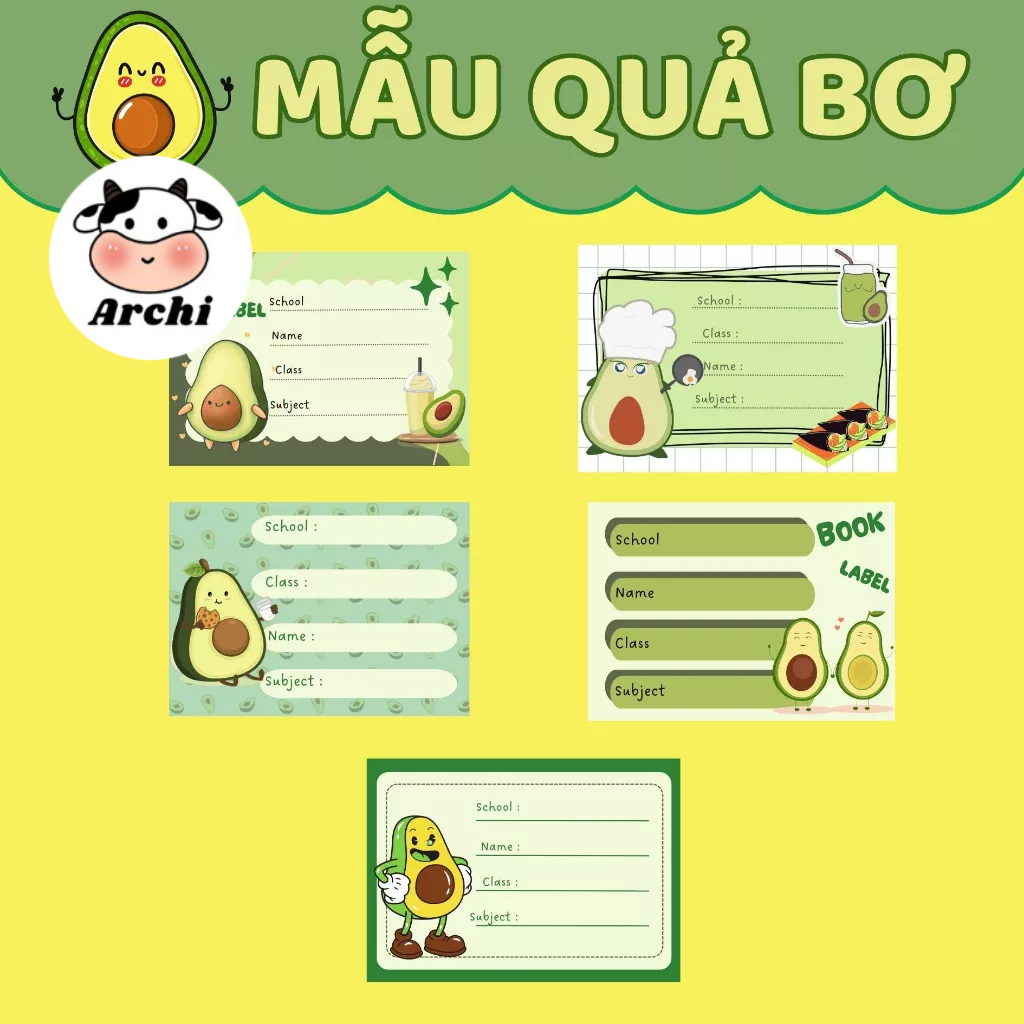 Set 5 nhãn vở nhiều mẫu, cute cho học sinh