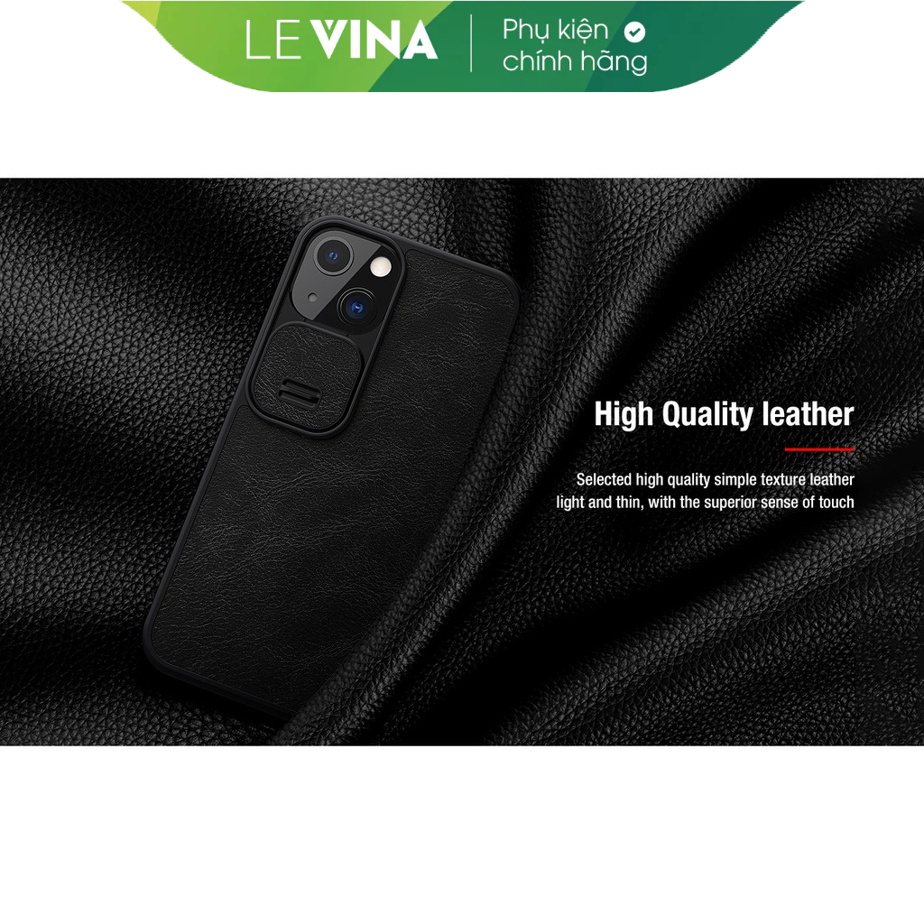 Bao da iPhone 14 Pro/ 14 Pro Max/ iPhone 13 Pro Max, bảo vệ camera hiệu Nillkin Qin