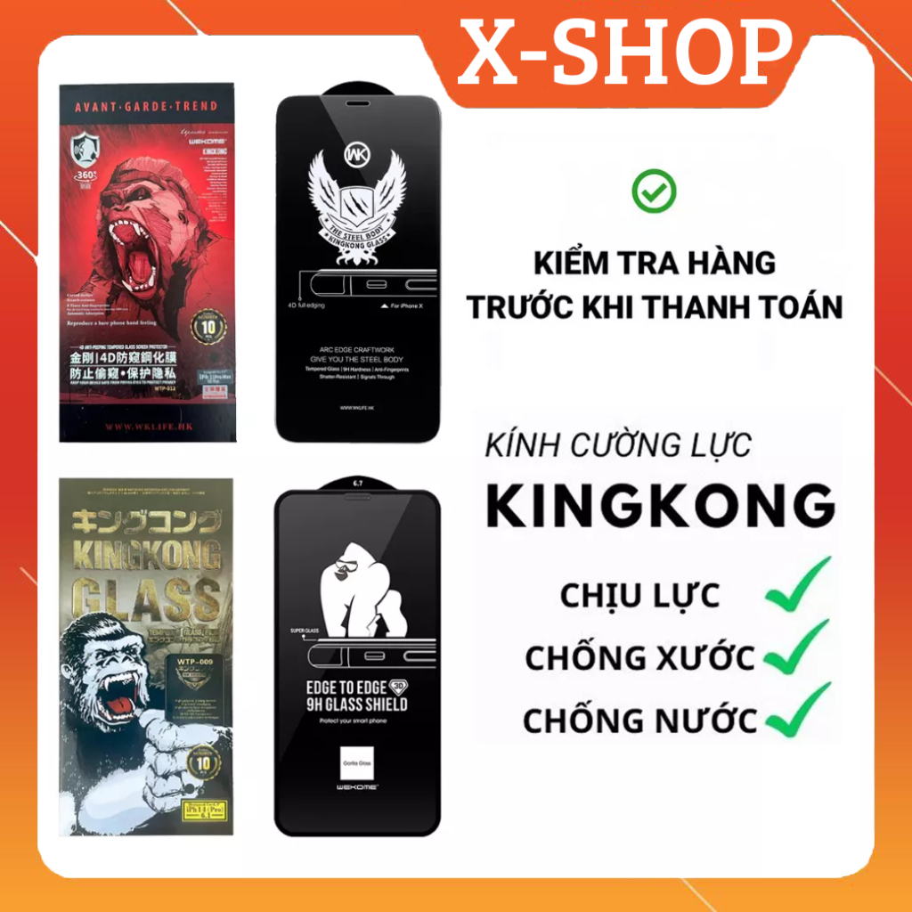 [iPhone] Kính cường lực KingKong Full màn chống xước, viền cong 3D-4D, độ cứng Gorilla Glass 9H, siêu mượt, siêu trong
