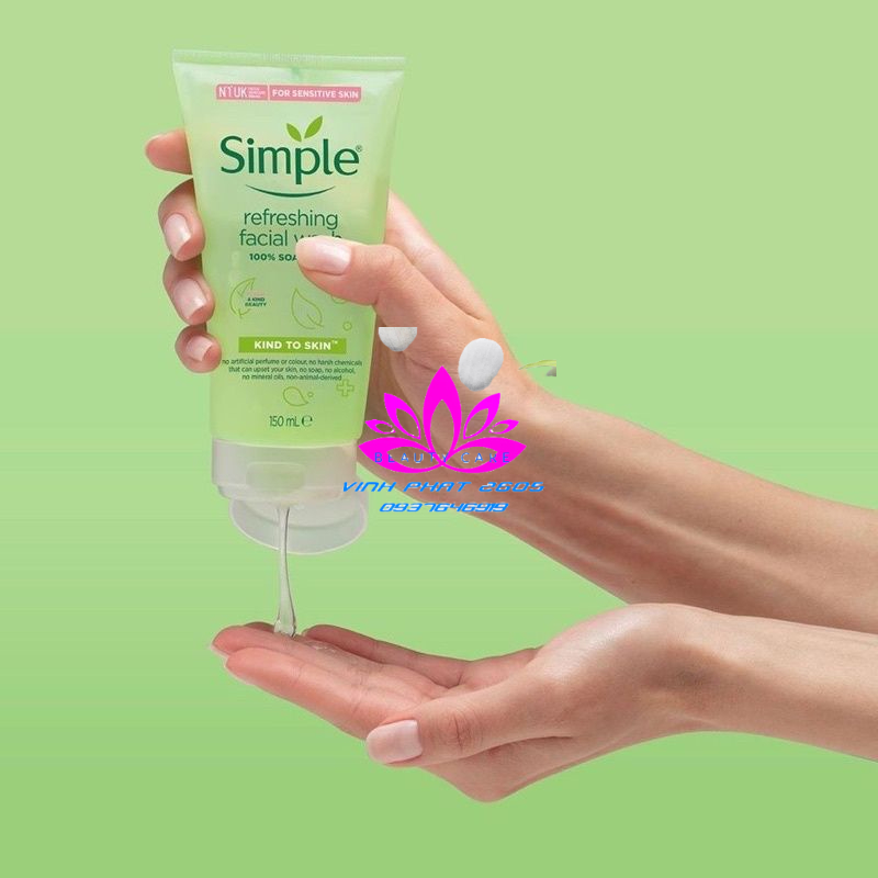 Sửa rửa mặt Simple Gel Kind To Skin Refreshing Facial Gel - Sửa rửa mặt cho da nhạy