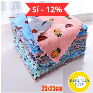 Khăn Lau Chén Đĩa Vải San Hô In Họa Tiết Hoạt Hình 25x25cm Kho Giá Gốc