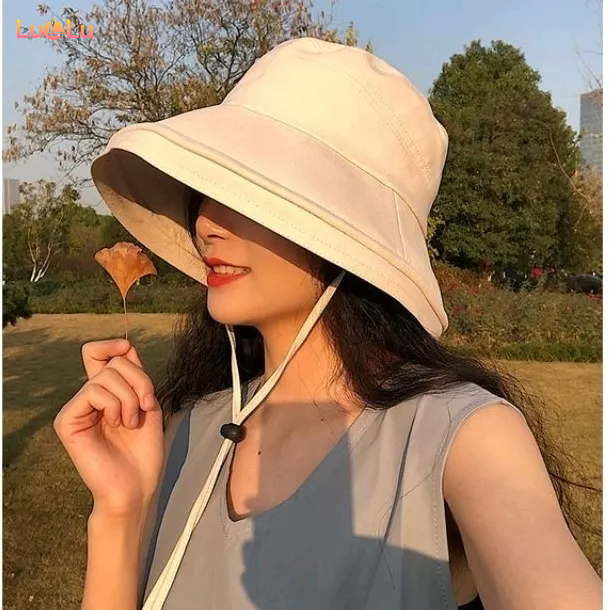 Mũ chống nắng rộng vành mẫu mới, Màu sắc đơn giản có dây đeo gấp gọn tiện lợi phong cách